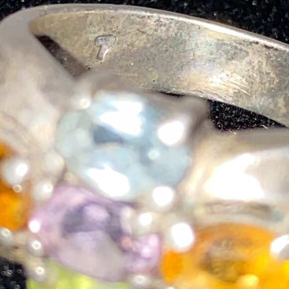 Ring 5 Stones Blue Topaz Amethyst Tourmaline Citrine Faceted Sterling Silver Sta - Picture 15 of 16